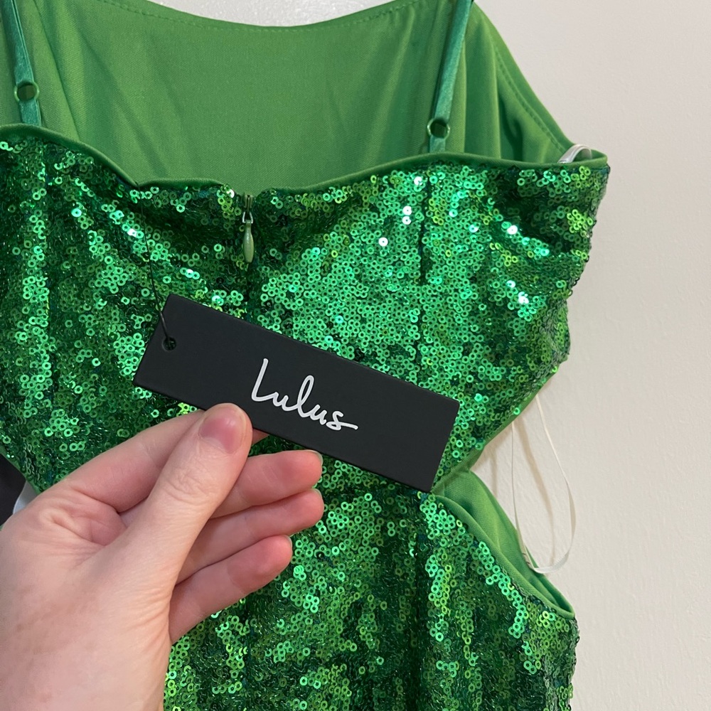 LULUS Shining Glam Green Sequin Cutout Bodycon Mini Dress - Picture 9 of 10